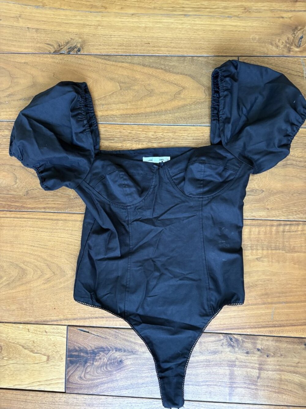 Lonnie The Label Black Puff Sleeve Corset Bustier Bodysuit Size Medium